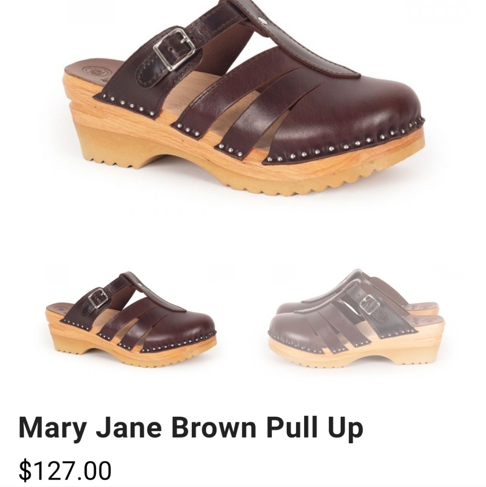 Mary Jane Brown Leather Clogs
